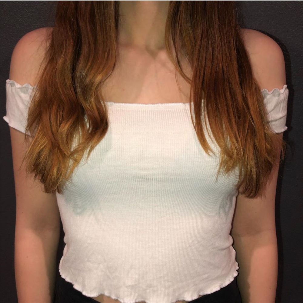 John Galt Off The Shoulder White Ribbed Top